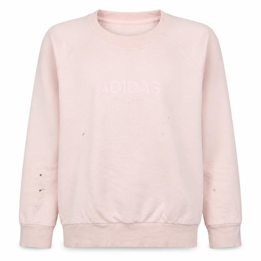 Front view of Adidas Women Pink Pullover Sweatshirt, size L, Crew Neck Logo Casual
