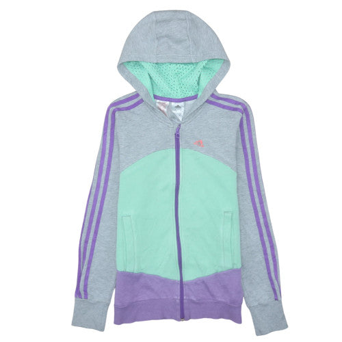 Adidas Girls Grey Colourblock Full Zip Hoodie Age 13-14 Years
