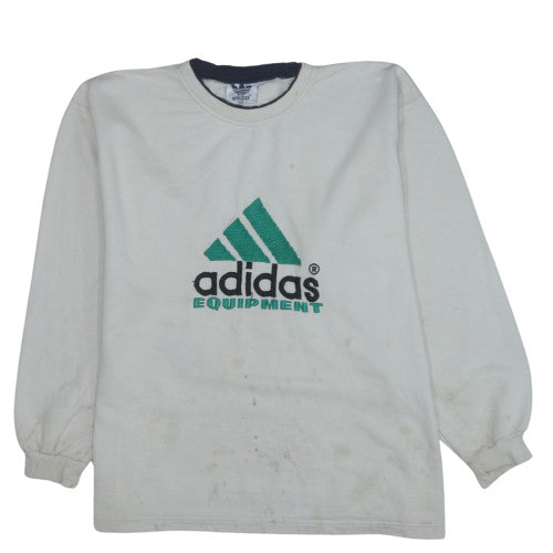 Adidas Mens White 2XL Vintage Equipment Embroidered Sweatshirt