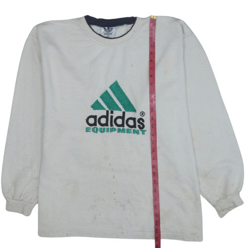 Adidas Mens White 2XL Vintage Equipment Embroidered Sweatshirt