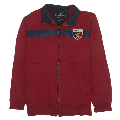 Hackett Men Red Full Zip Sweatshirt XL Cotton Embroidered Logo