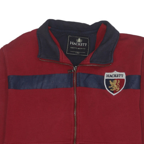 Hackett Men Red Full Zip Sweatshirt XL Cotton Embroidered Logo