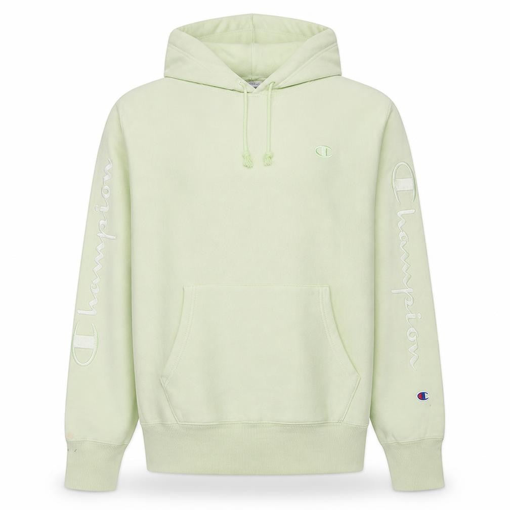 Front view of Champion Men's Green Pullover Hoodie Large Reverse Weave