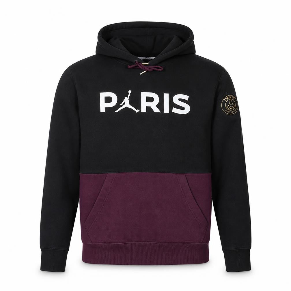 Front view of Nike Jordan Paris Men's Black Pullover Hoodie, size M, Regular Fit