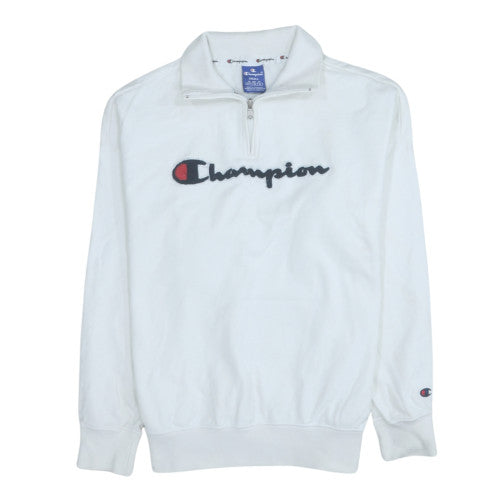 Champion Men's White 1/2 Zip Embroidered Logo Sweatshirt - Size S
