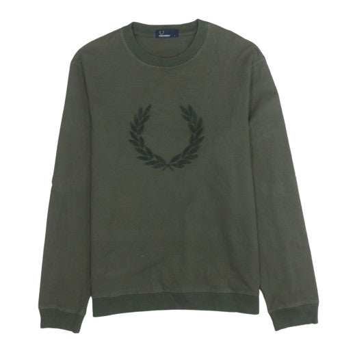 Fred Perry Men's Green Cotton Crew Neck Sweatshirt L