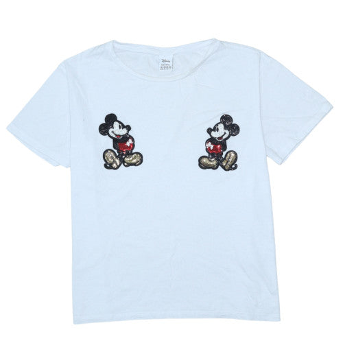 Primark Disney Women's White Sequin Mickey Cotton T-Shirt XL