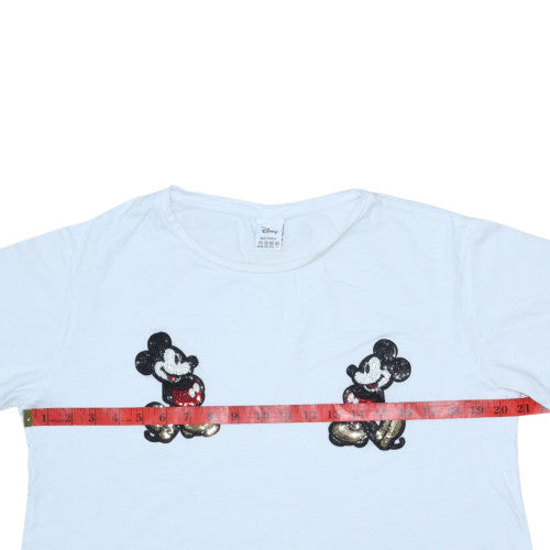 Primark Disney Women's White Sequin Mickey Cotton T-Shirt XL