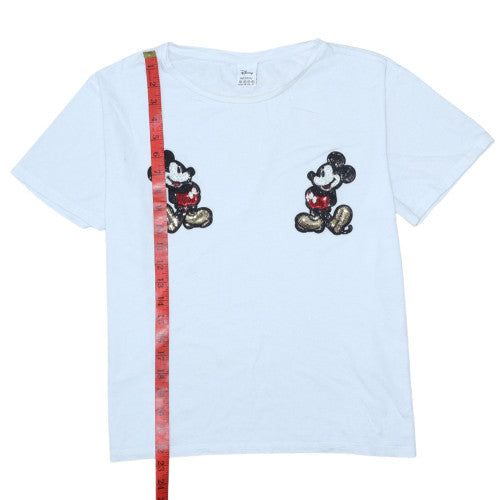 Primark Disney Women's White Sequin Mickey Cotton T-Shirt XL