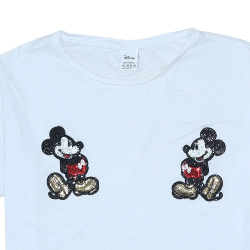 Primark Disney Women's White Sequin Mickey Cotton T-Shirt XL