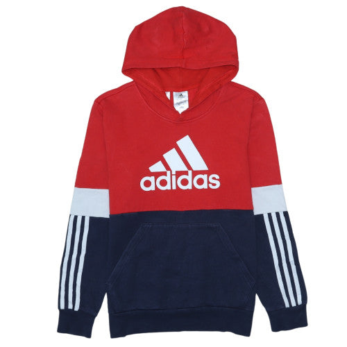 Adidas Boys Red Navy Colourblock Pullover Hoodie 13-14 Years Fleece Logo