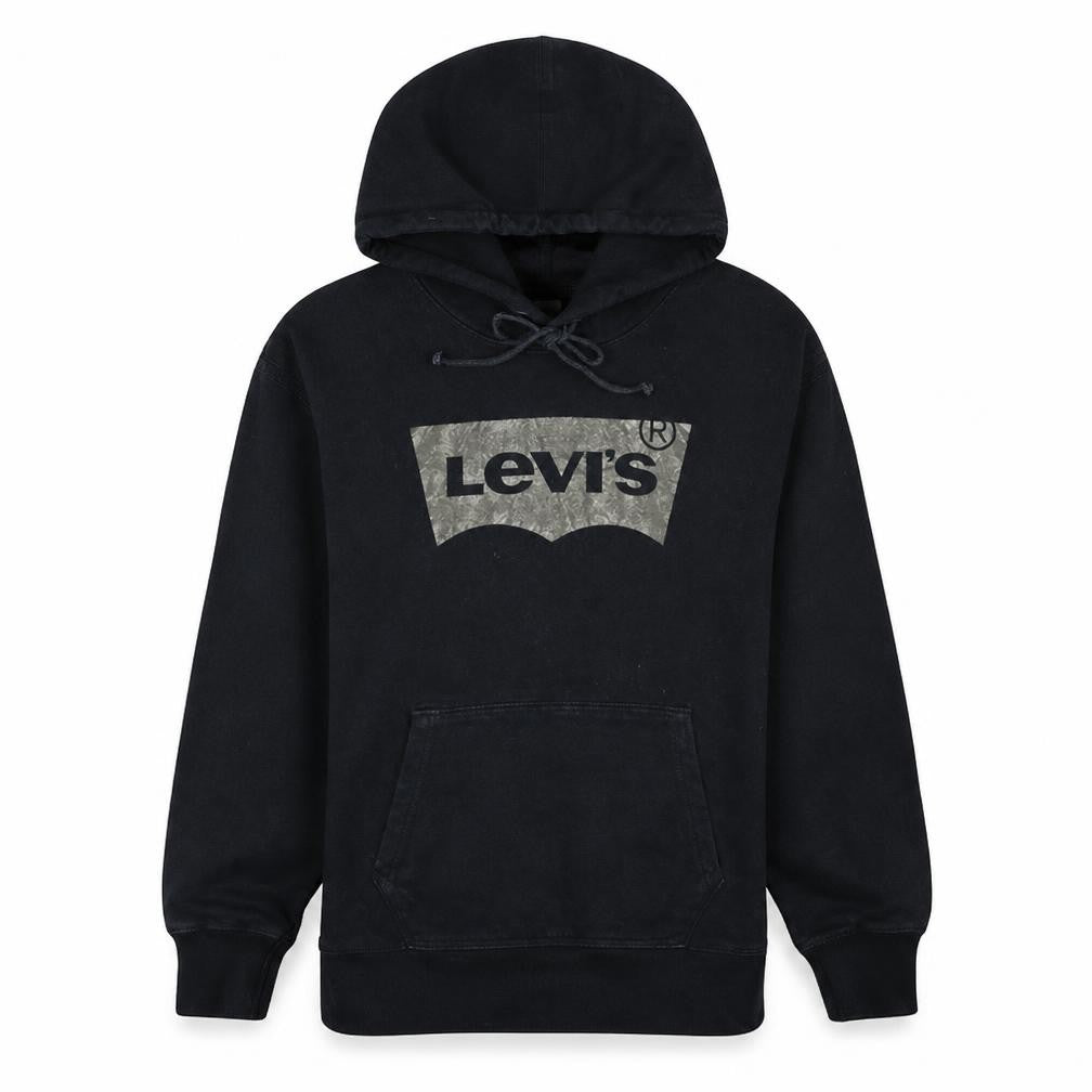 Front view of Levi's women’s black pullover hoodie s logo print casual