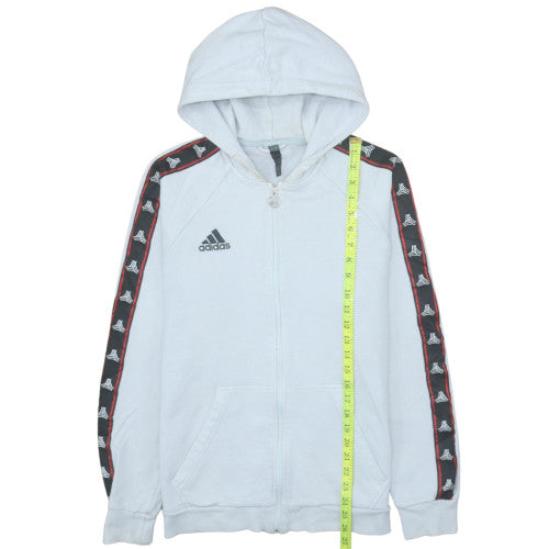 Adidas Men's White Full Zip Hoodie Medium Graphic Tape Style