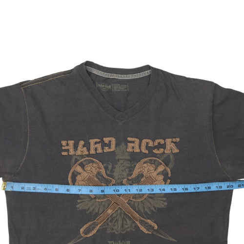 Hard Rock Cafe Mens Black V-Neck Guitar Graphic T-Shirt Medium