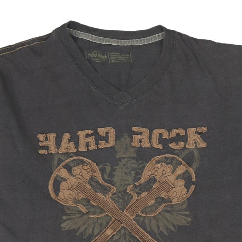Hard Rock Cafe Mens Black V-Neck Guitar Graphic T-Shirt Medium
