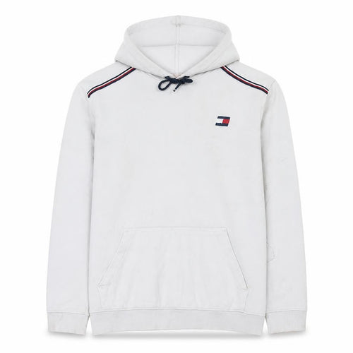 Tommy Sport Men's White Pullover Hoodie Size L Fleece Logo Sweatshirt