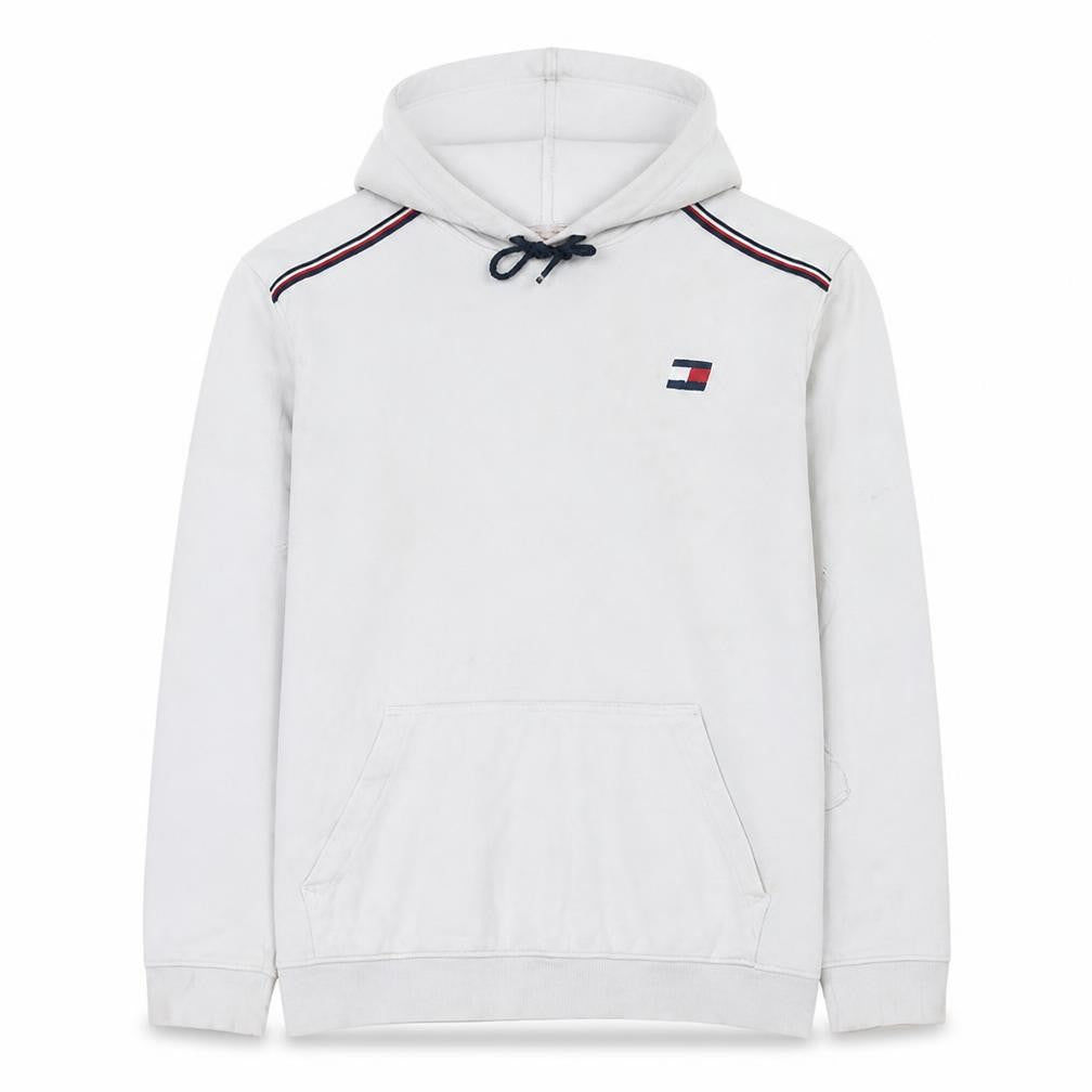 Tommy Sport Men's White Pullover Hoodie Size L Fleece Logo Sweatshirt