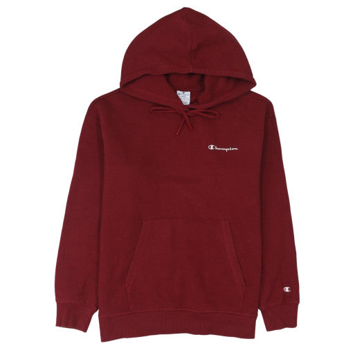 Champion Men's Red Hooded Long Sleeve Fleece Sweatshirt L