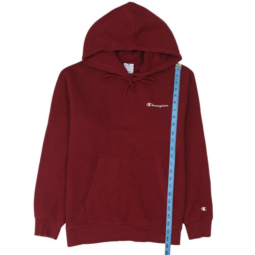 Champion Men's Red Hooded Long Sleeve Fleece Sweatshirt L
