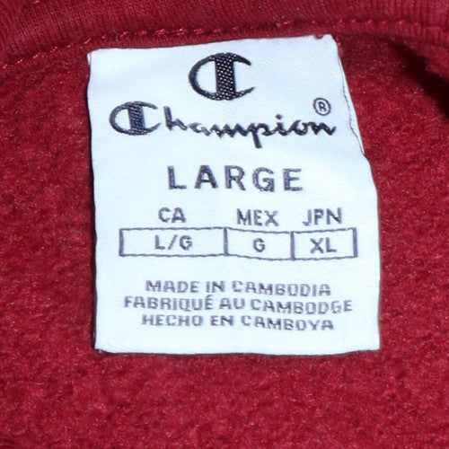 Champion Men's Red Hooded Long Sleeve Fleece Sweatshirt L