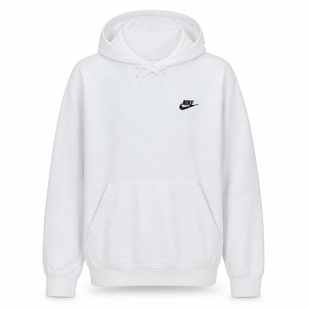 Front view of Nike Men's White Pullover Hoodie Small Fleece Logo Sweatshirt