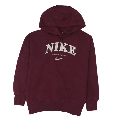 Nike Womens Burgundy Pullover Hoodie M Cotton Blend Logo Casual