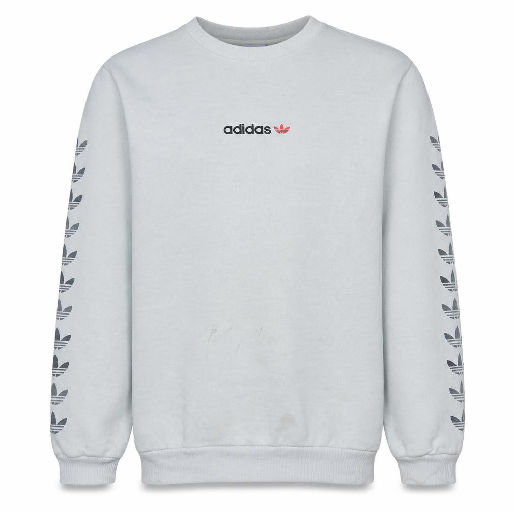 Front view of Adidas Men's White Logo Pullover Sweatshirt, size L