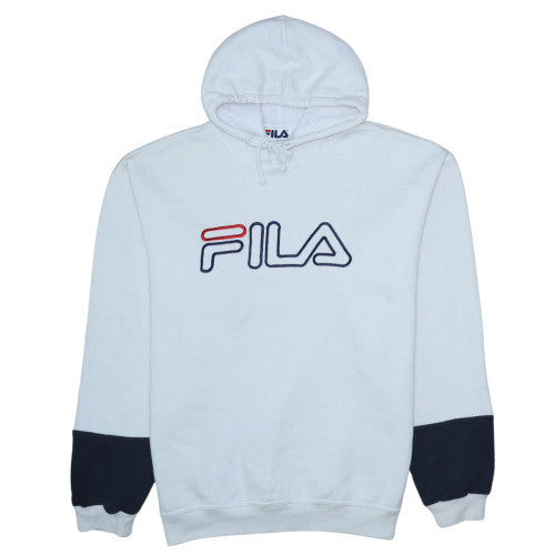 FILA Men's White Pullover Hoodie L Logo Fleece Sweatshirt