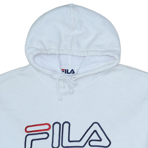 FILA Men's White Pullover Hoodie L Logo Fleece Sweatshirt