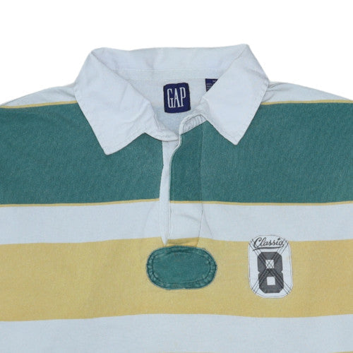 GAP Men's Green Striped Long Sleeve Rugby Polo Shirt M