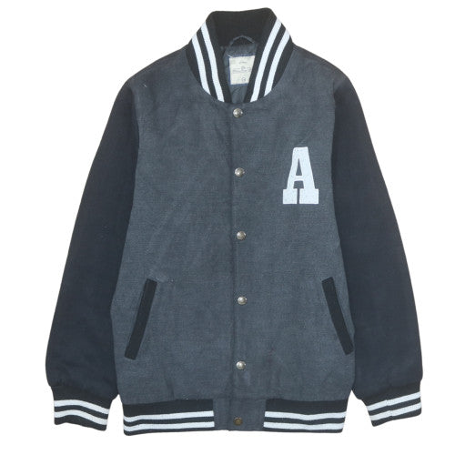 C&A Boys Black Varsity Jacket Size 16 Years Lined Snap Button Casual Outerwear