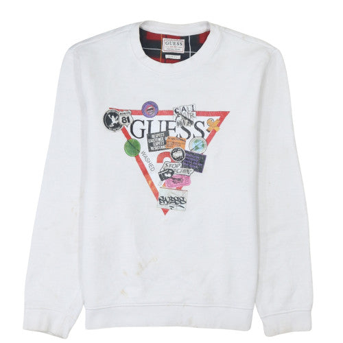 Guess Men's White Slim Fit Graphic Crew Neck Sweatshirt Size M