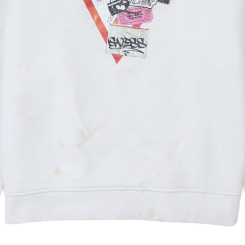 Guess Men's White Slim Fit Graphic Crew Neck Sweatshirt Size M