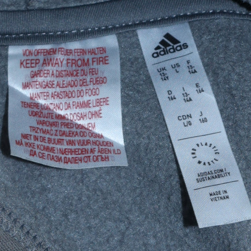 Adidas Boys Grey Pullover Hoodie 13-14 Years Fleece Lined Classic Fit