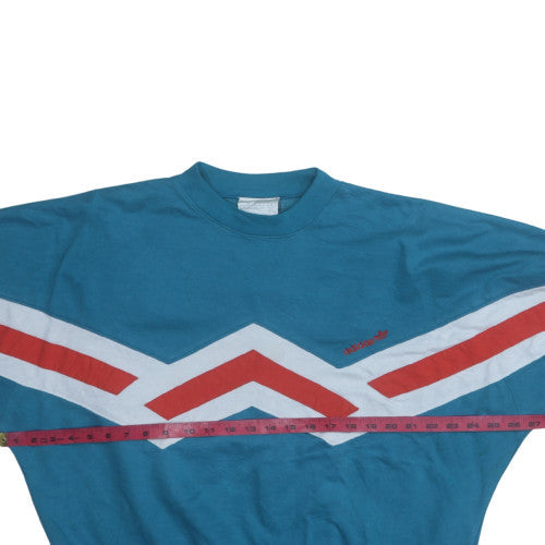 Adidas Women Blue Red Chevron Sweatshirt Size M Retro Crew Neck