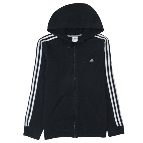 Adidas Women Black Full Zip Hoodie L 16-18 Classic 3 Stripe Design