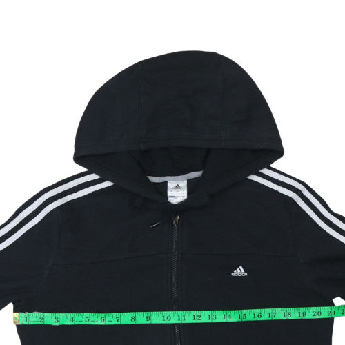 Adidas Women Black Full Zip Hoodie L 16-18 Classic 3 Stripe Design