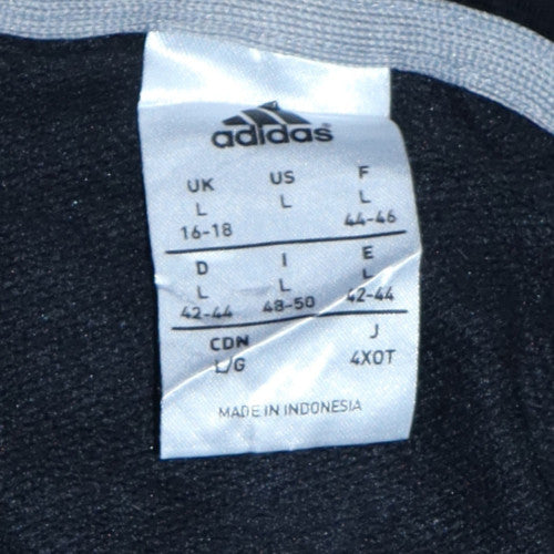 Adidas Women Black Full Zip Hoodie L 16-18 Classic 3 Stripe Design