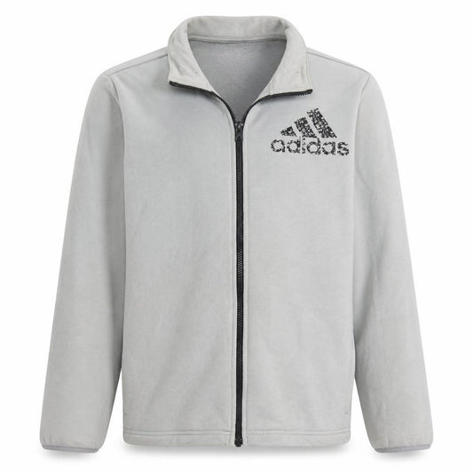 Front view of Adidas boys’ grey full zip track jacket, size 13-14, years