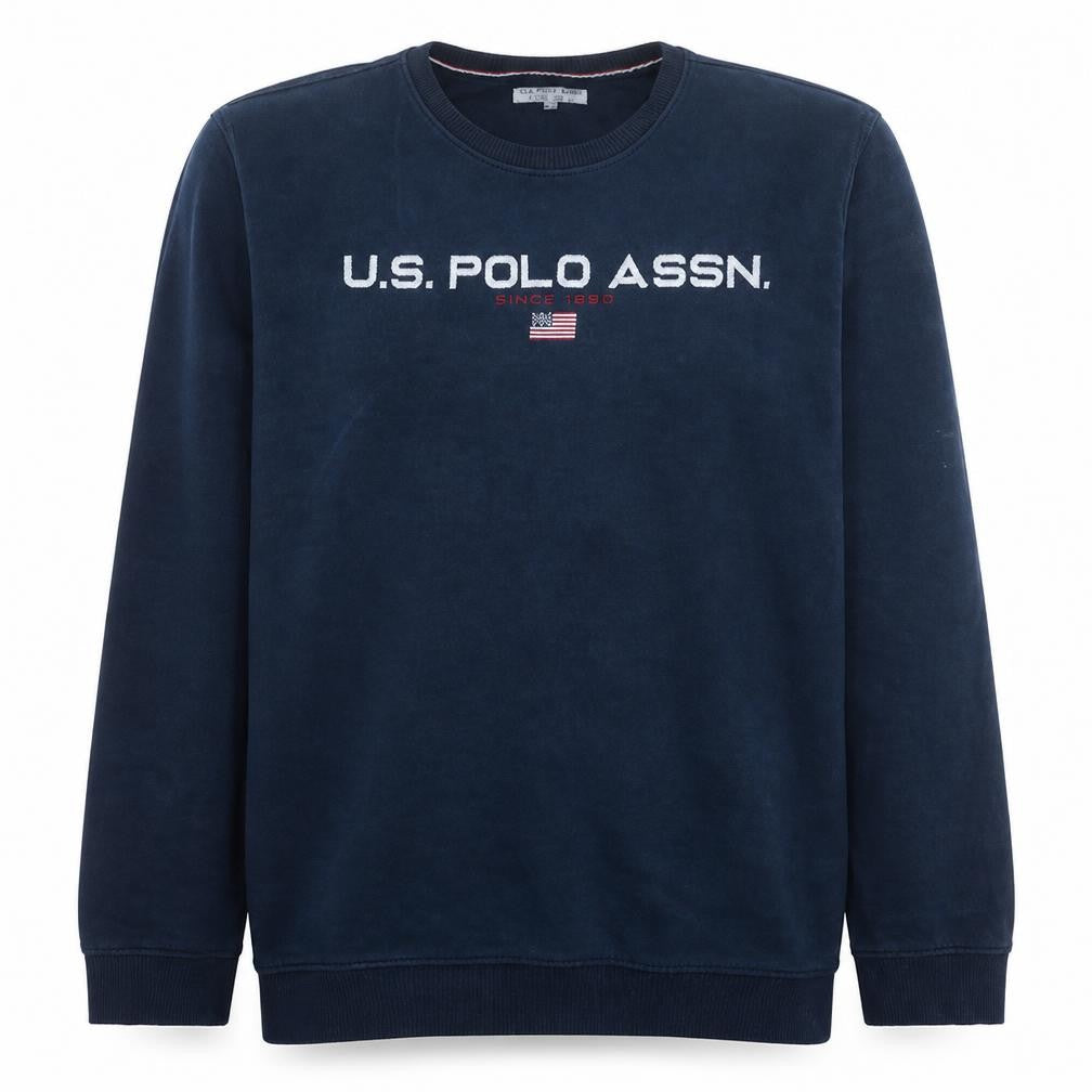 Front view of U.S. Polo Assn. Men's Navy Blue Crew Neck Pullover Sweatshirt XXL