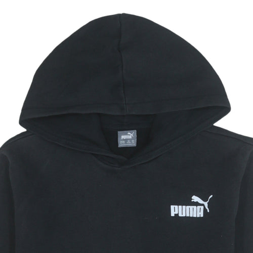 Puma Boys Black Hoodie 15-16 Years Pullover Fleece Logo Hooded Sweatshirt