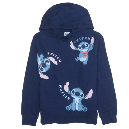 Disney Womens Navy Blue Stitch Pullover Hoodie Medium