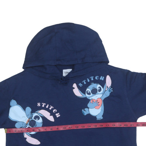 Disney Womens Navy Blue Stitch Pullover Hoodie Medium