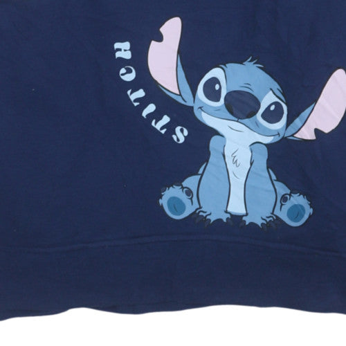 Disney Womens Navy Blue Stitch Pullover Hoodie Medium