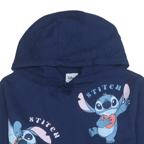 Disney Womens Navy Blue Stitch Pullover Hoodie Medium