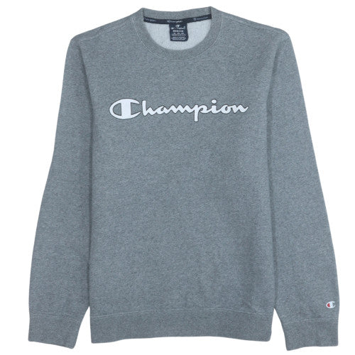 Champion Mens Grey Medium Pullover Sweatshirt Crew Neck Logo Print