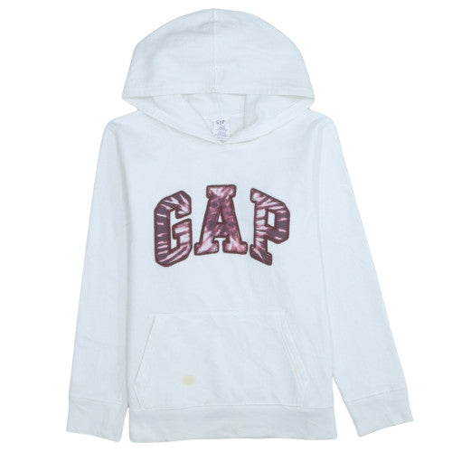 GAP Womens White Hooded Pullover Sweatshirt M Cotton Blend Logo Print