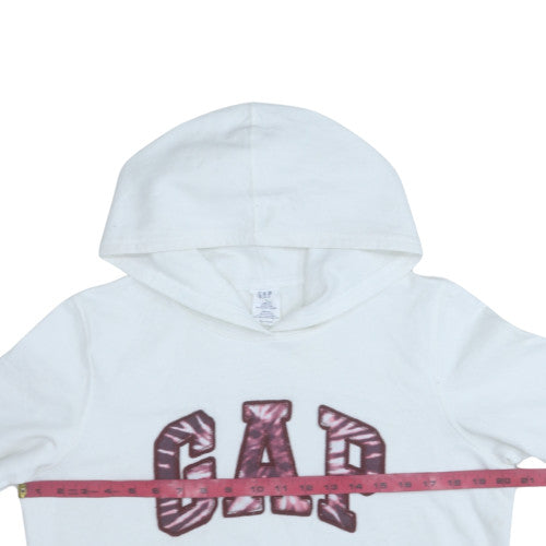 GAP Womens White Hooded Pullover Sweatshirt M Cotton Blend Logo Print
