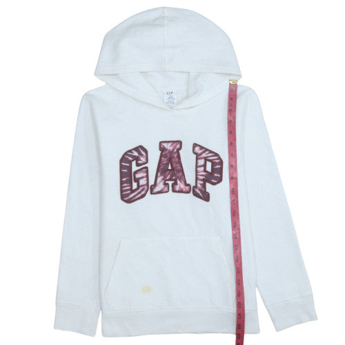 GAP Womens White Hooded Pullover Sweatshirt M Cotton Blend Logo Print