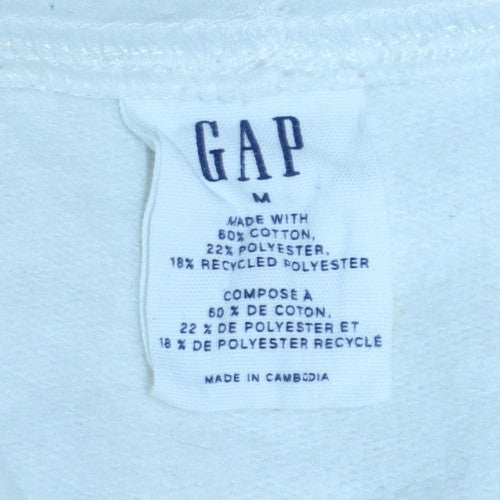 GAP Womens White Hooded Pullover Sweatshirt M Cotton Blend Logo Print